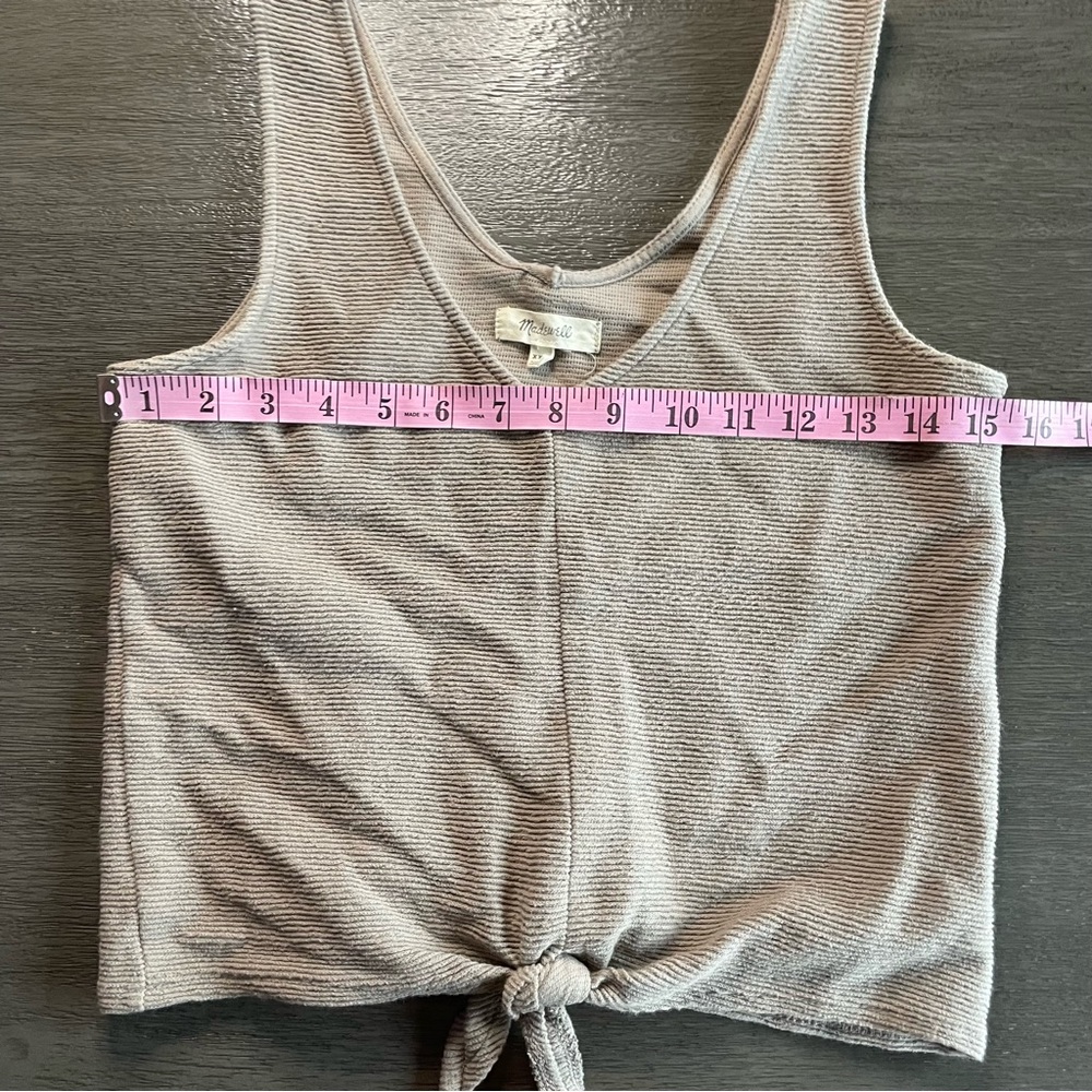 Madewell Tan Taupe Knot Front Tie Ribbed Tank Top XXS - Picture 6 of 7